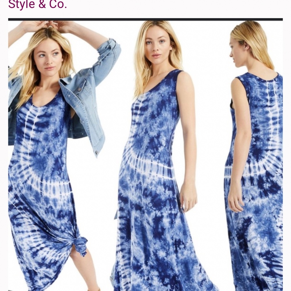 Style & Co Sleeveless Tie Dye Maxi Dress